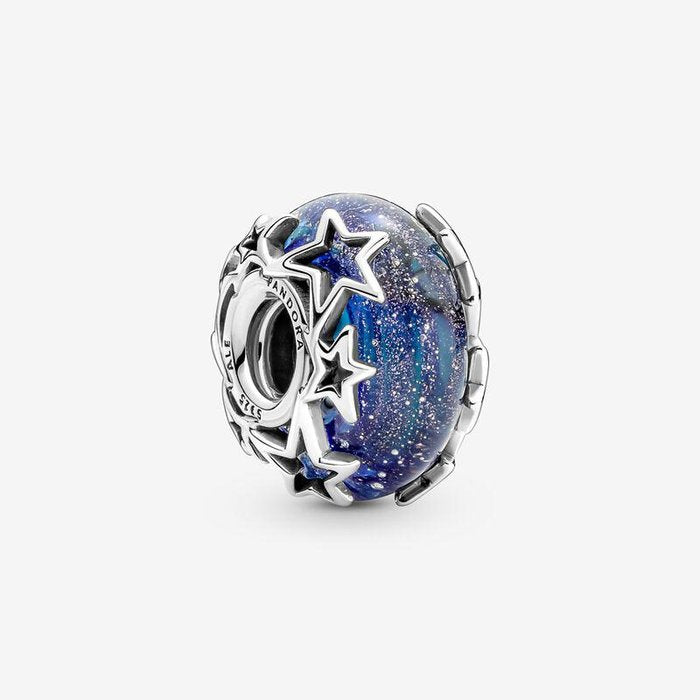Murano Glass Charm Blue with Stars