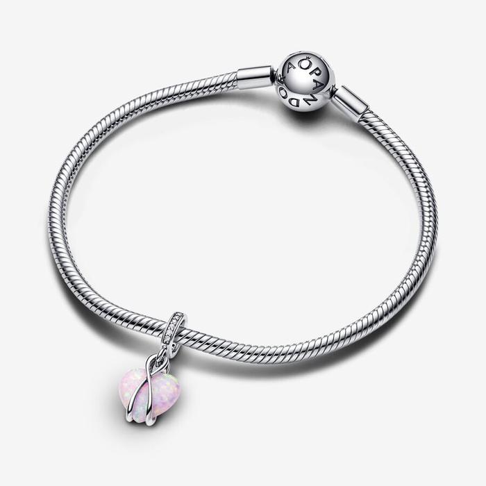 Charm Pendente Cuore di Mamma Rosa Opalescente