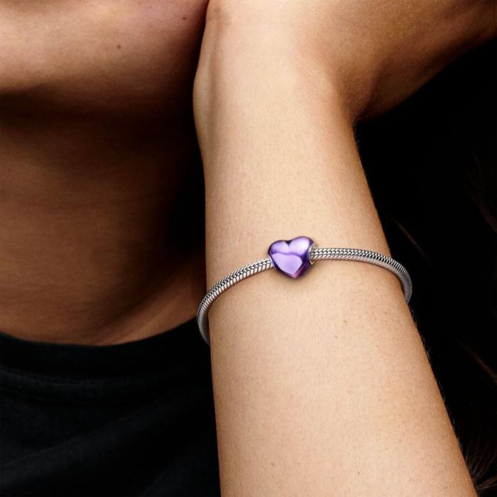 Charm Cuore Metallico Viola