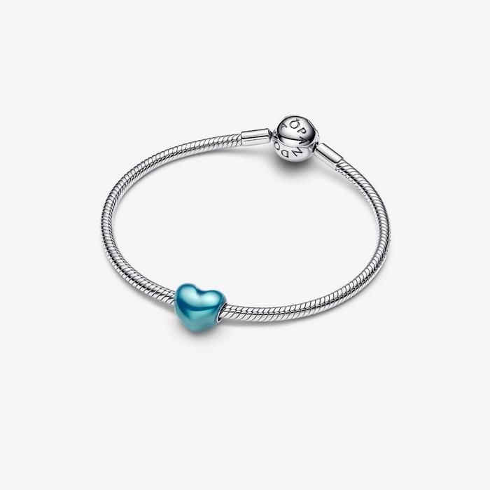 Charm Cuore Metallico Azzurro