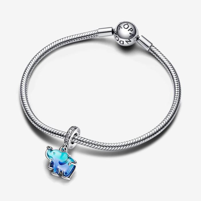 Charm Pendente Elefante Vetro di Murano Blu