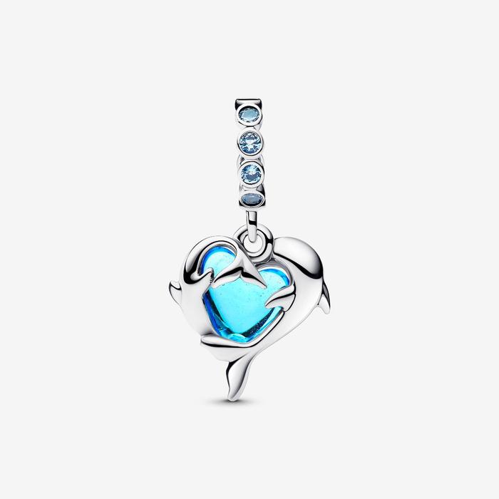 Charm Pendente Delfini e Cuore Vetro di Murano