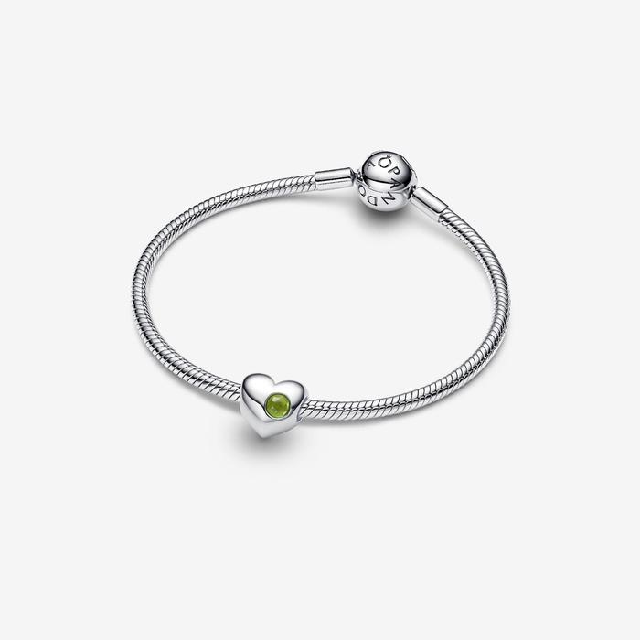 Charm Cuore con Pietra Verde Agosto da incidere