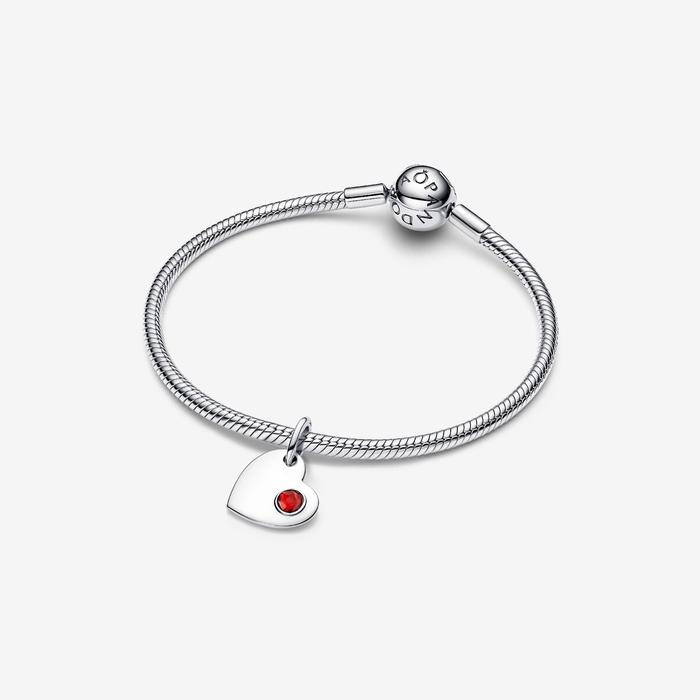 Charm Pendente Cuore con Pietra Rossa Scuro Gennaio