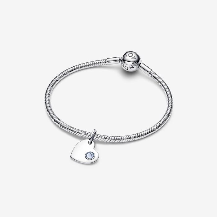 Charm Pendente Cuore con Pietra Azzura Marzo