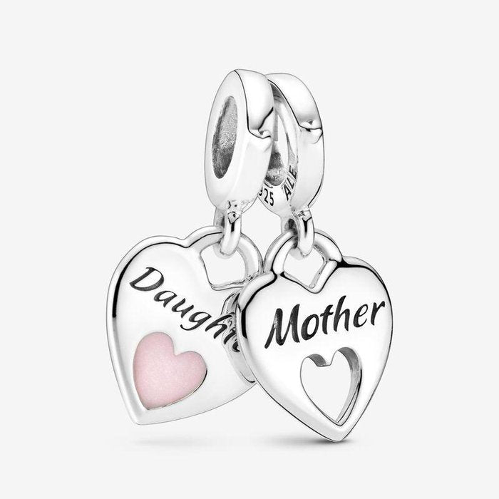 Mom and Daughter Heart Pendant Charm