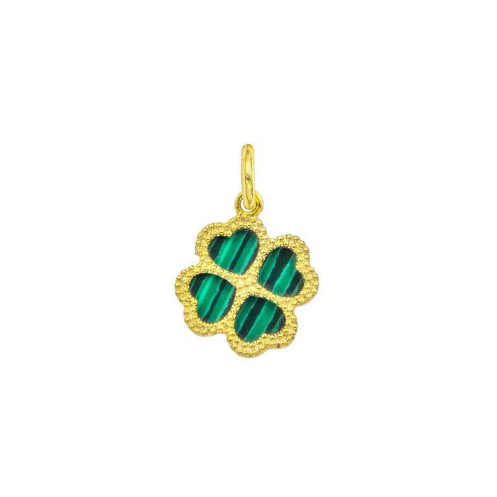 Charm Quadrifoglio in Oro e Malachite