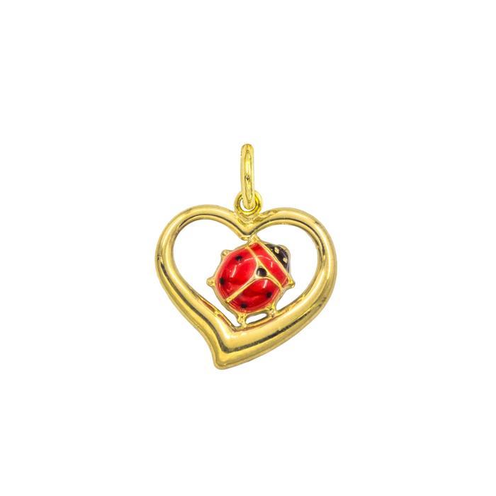 Charm Cuore Coccinella in Oro e Smalto Rosso