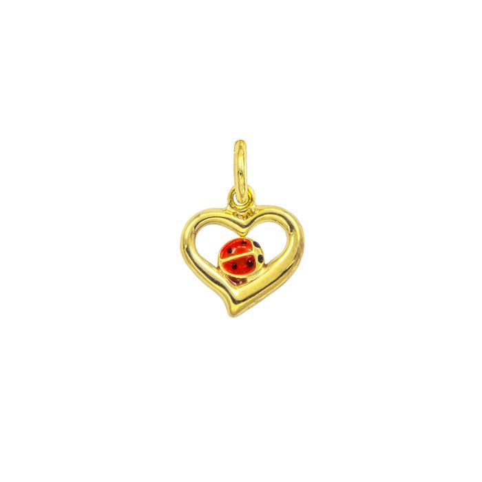 Charm Cuore Coccinella in Oro e Smalto Rosso