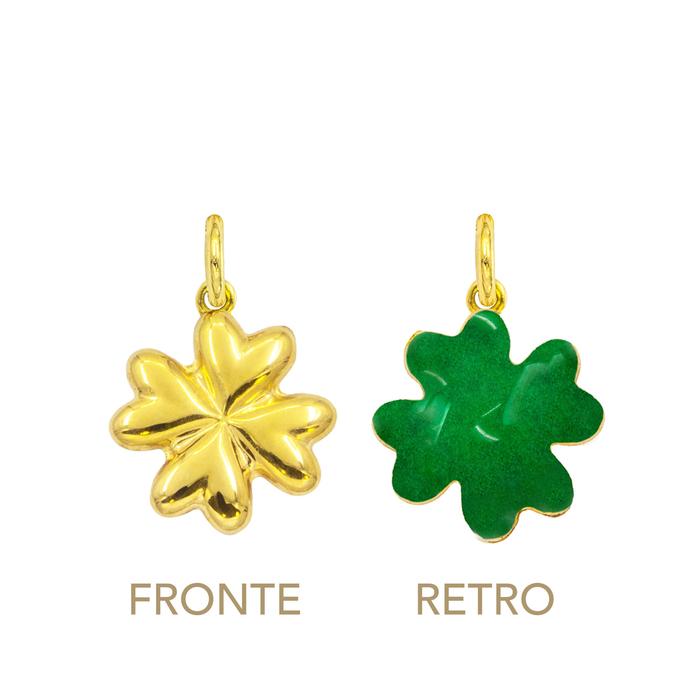 Charm Quadrifoglio in Oro e Smalto Verde