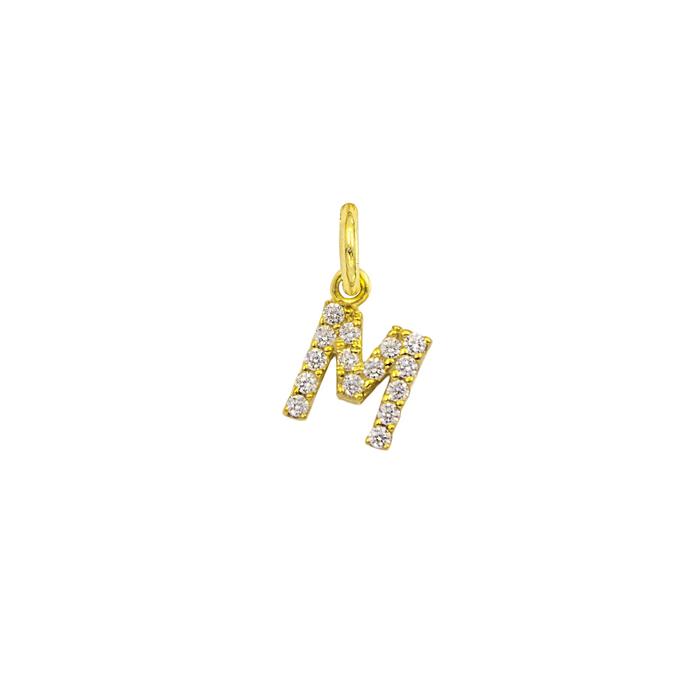 Charm Lettera M in Oro e Zirconi