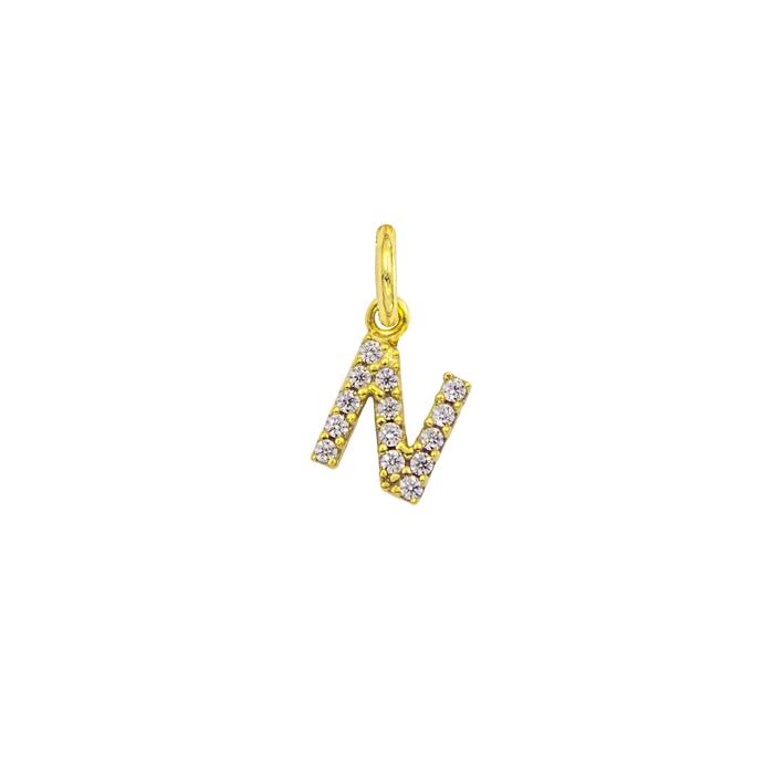 Charm Lettera N in Oro e Zirconi
