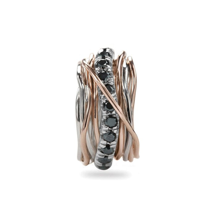 Filodellavita Carato 13 strands in 9kt Rose Gold, 925 Silver and Black Diamonds