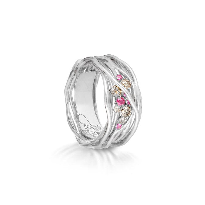 Filodellavita Ten 10 threads in White Gold, Brown Diamonds and Rubies