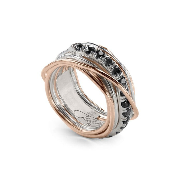 Filodellavita Prezioso - 13 fili in Oro Rosa/Giallo 9kt, Argento 925 e Diamanti Black