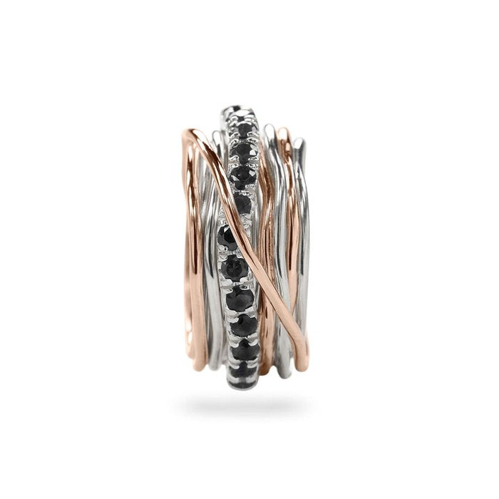 Filodellavita Prezioso - 13 brins en or rose/jaune 9 carats, argent 925 et diamants noirs