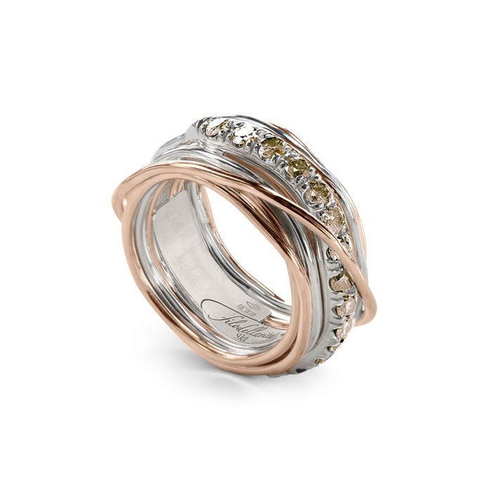 Filodellavita Prezioso - 13 fili in Oro Rosa/Giallo 9kt, Argento 925 e Diamanti Brown