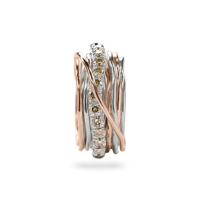 Filodellavita Prezioso - 13 fili in Oro Rosa/Giallo 9kt, Argento 925 e Diamanti Brown