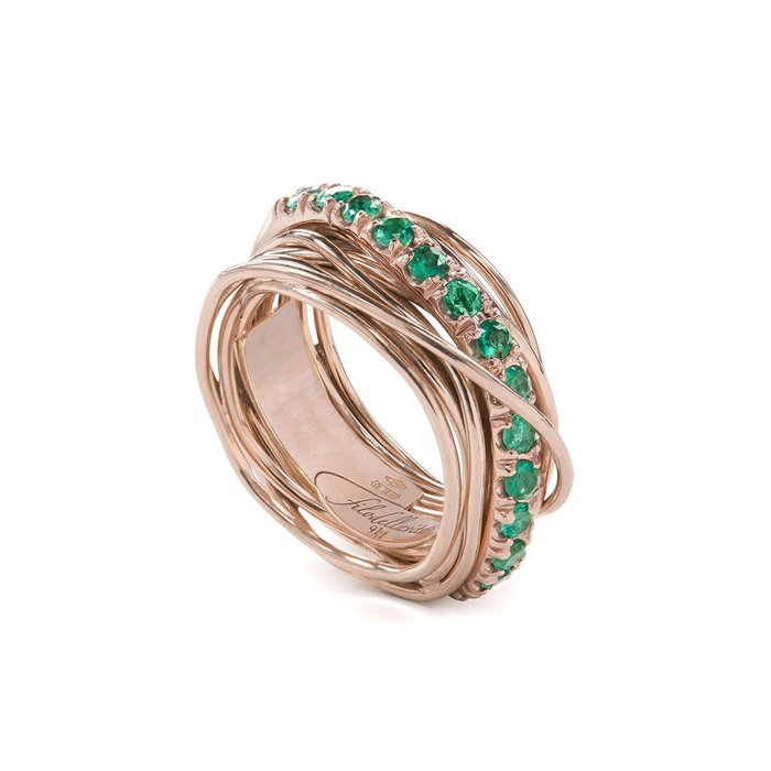 Filodellavita Precious 13 brins en or rose 9 carats et émeraudes
