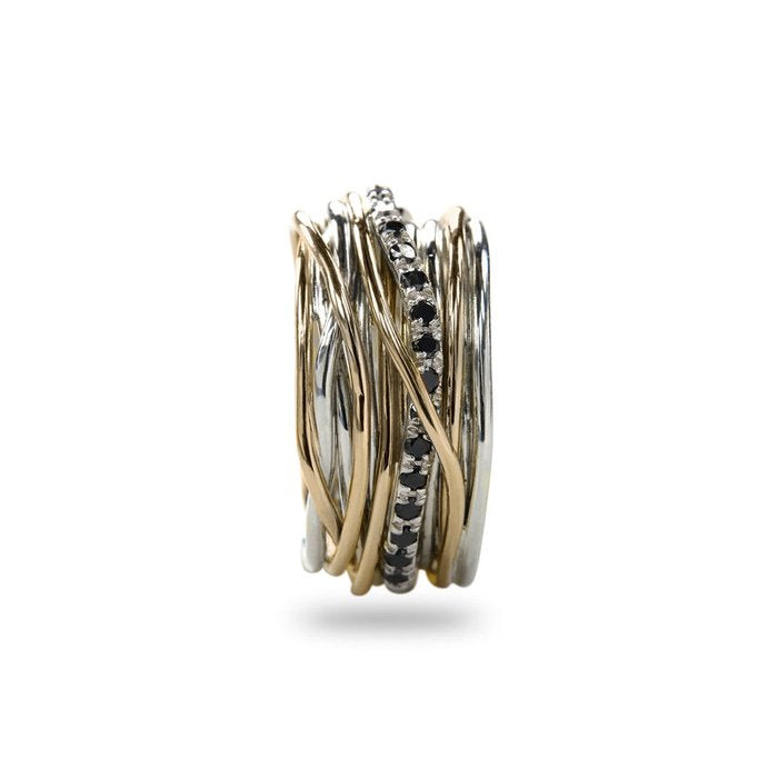 Filodellavita Classic - 13 strands in 9kt Yellow Gold, 925 Silver and 16 Black Brown Diamonds