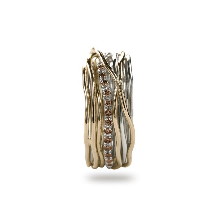 Filodellavita Classic - 13 strands in 9kt Yellow Gold, 925 Silver and 16 Black Brown Diamonds