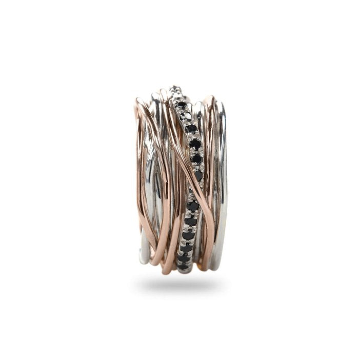 Filodellavita Classic 13 strands in 9kt Rose Gold, 925 Silver and 16 Black Diamonds