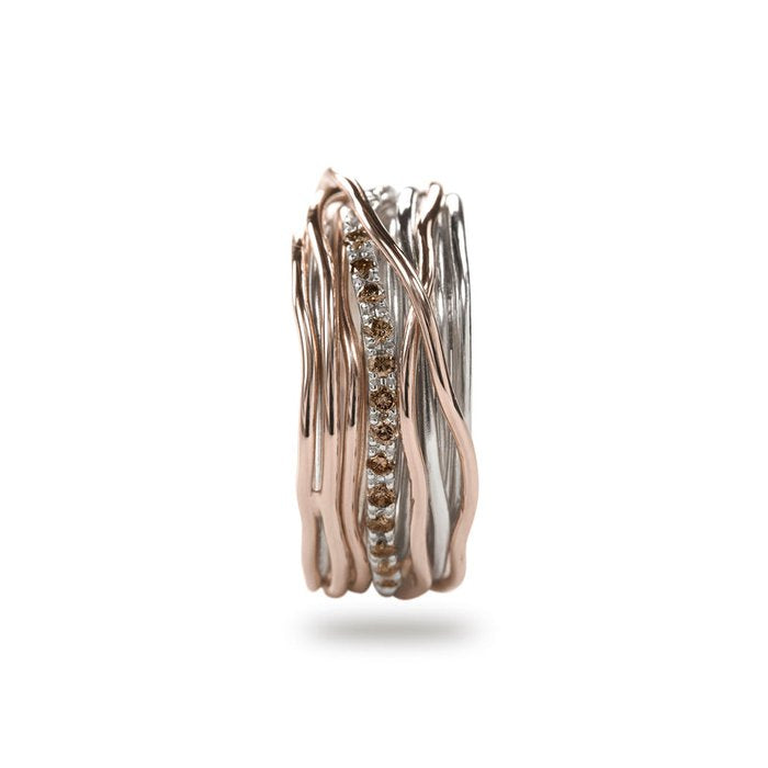 Filodellavita Classic 13 strands in 9kt Rose Gold, 925 Silver and 16 Brown Diamonds