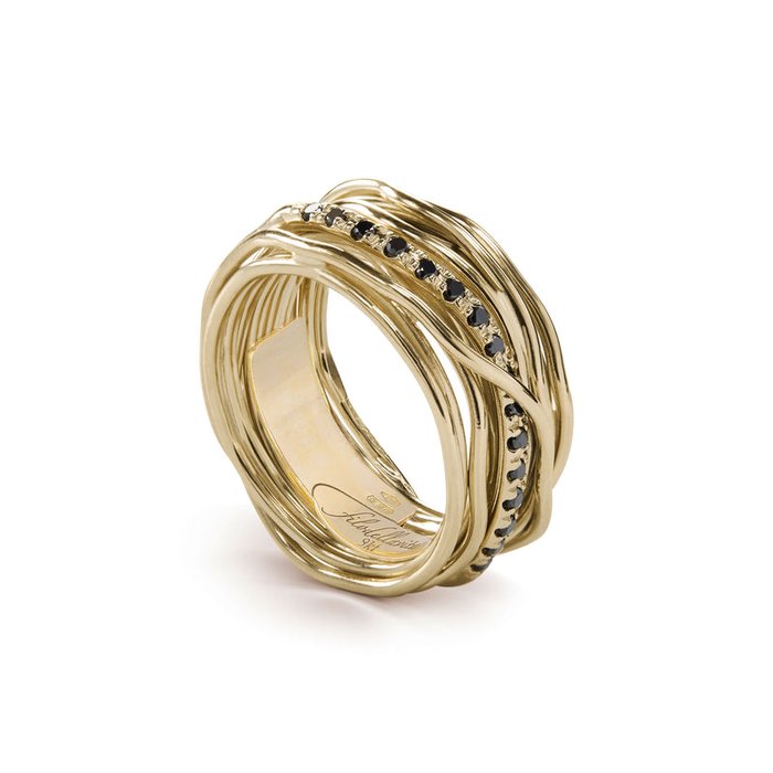 Filodellavita Classic - 13 strands in 9kt Yellow Gold and 16 Black Diamonds