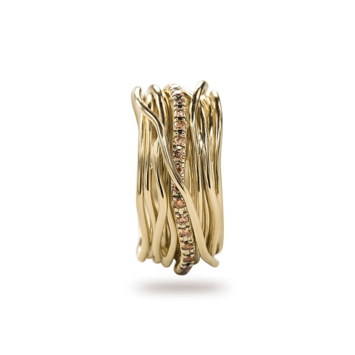 Filodellavita Classic - 13 strands in 9kt Yellow Gold and 16 Brown Diamonds