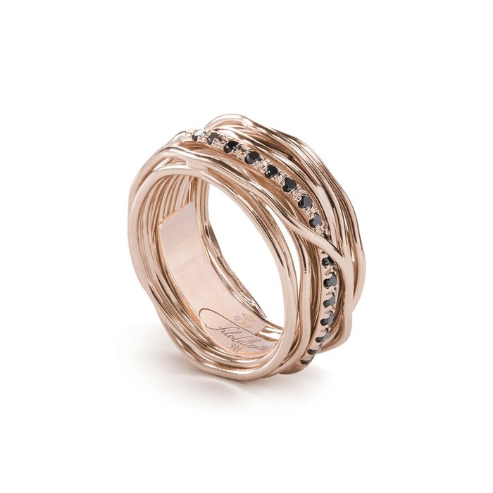 Filodellavita Classic 13 strands in 9kt Rose Gold and 16 Black Diamonds