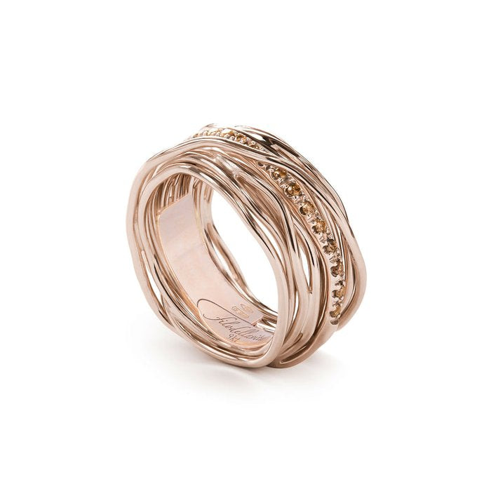 Filodellavita Classic 13 strands in 9kt Rose Gold and 16 Brown Diamonds
