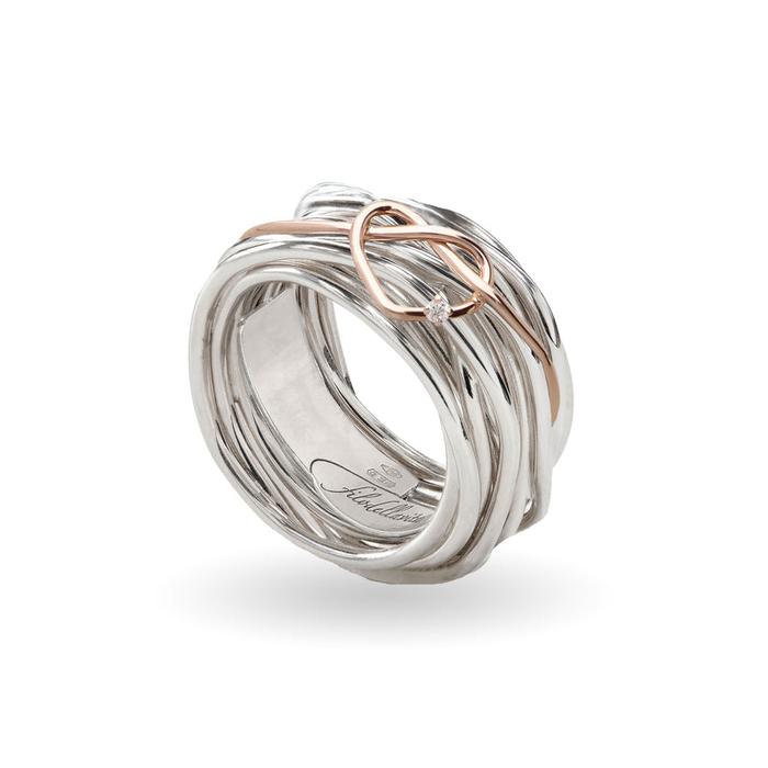 Filodellavita Classic 13 Threads in 925 Silver and Knotted Heart in 9kt Rose Gold