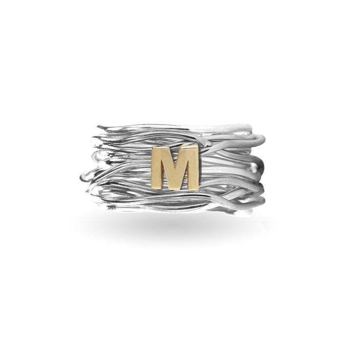 Anello Filodellavita Classic 13 fili in Argento 925 con iniziale in Oro 9kt