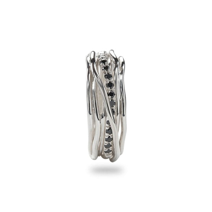 Filodellavita Classic 7 brins en argent 925 et 16 diamants noirs