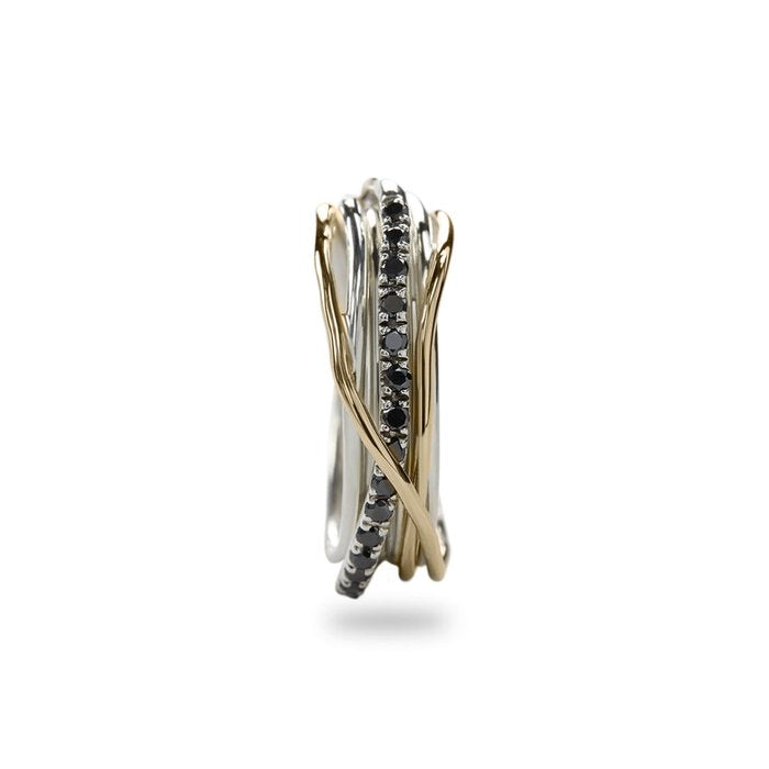 Filodellavita Classic 7 Wires in 9kt Yellow Gold 925 Silver and Brown/Black Diamonds