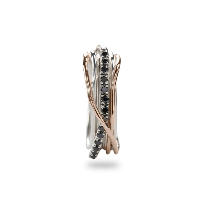 Filodellavita Classic 7 Threads in 9kt Rose Gold 925 Silver and Brown/Black Diamonds