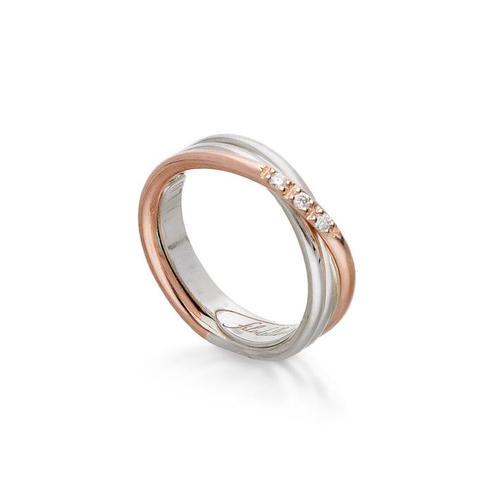 Filodellavita Classic 3 strands 9kt Rose/Yellow Gold, 925 Silver and 3 White Diamonds