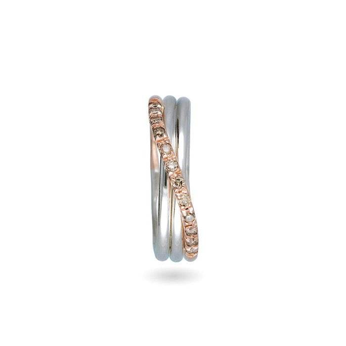 Filodellavita Classic 3 fili in Oro Rosa 9kt Argento 925 e 12 Diamanti Brown