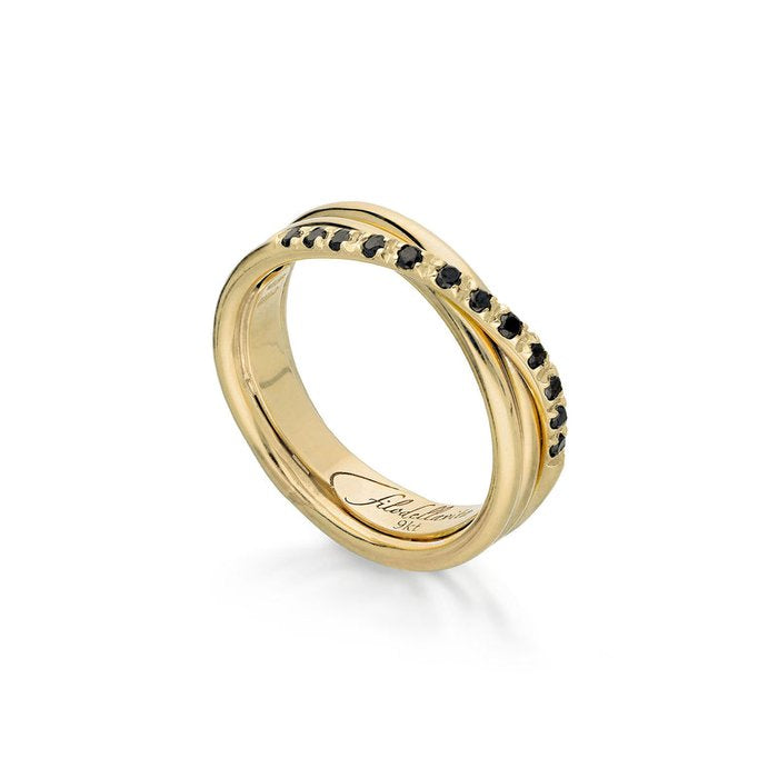 Filodellavita Classic 3 brins en or jaune 9 carats et 12 diamants noirs