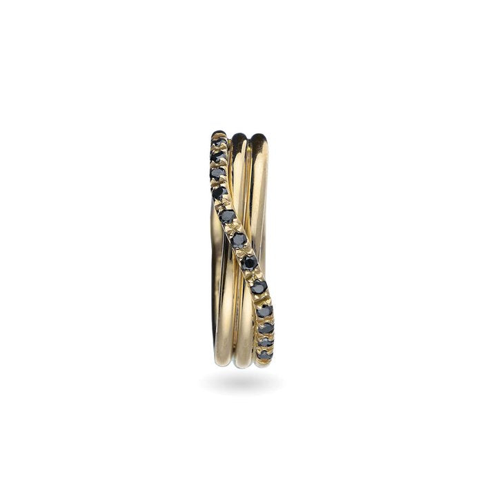 Filodellavita Classic 3 strands in 9kt Yellow Gold and 12 Black Diamonds
