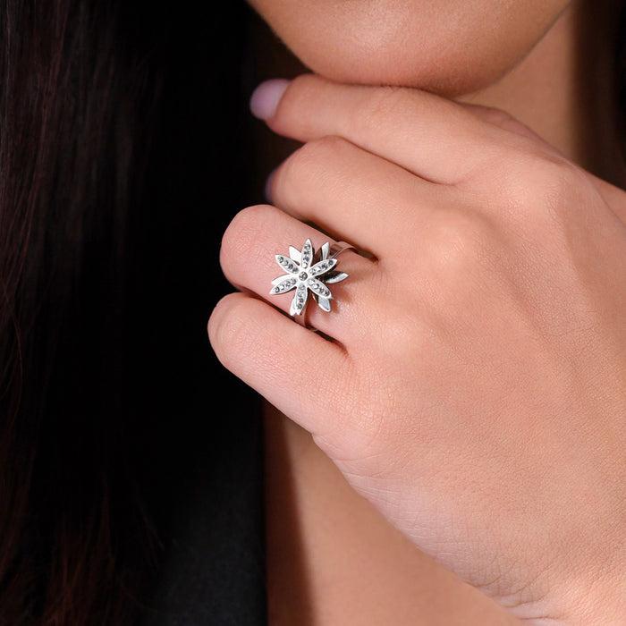 WOMEN'S STEEL RING FLOWER OF LIFE ROTATING