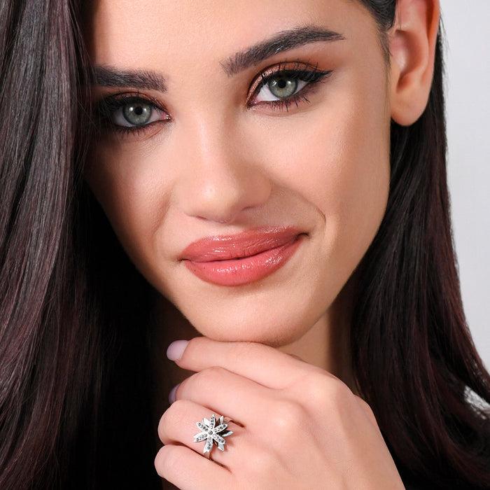 WOMEN'S STEEL RING FLOWER OF LIFE ROTATING