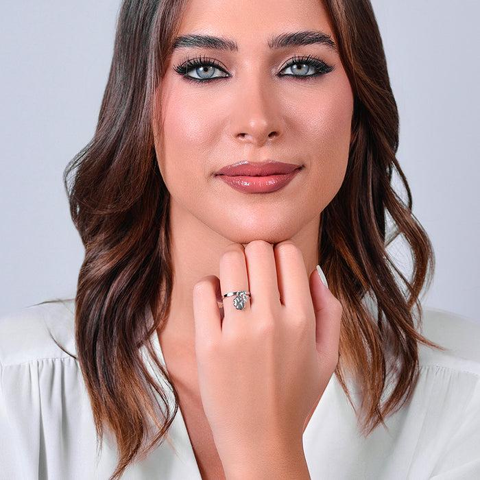 BAGUE FEMME EN ACIER AVEC TRÈFLE À QUATRE FEUILLES ET ZIRCON