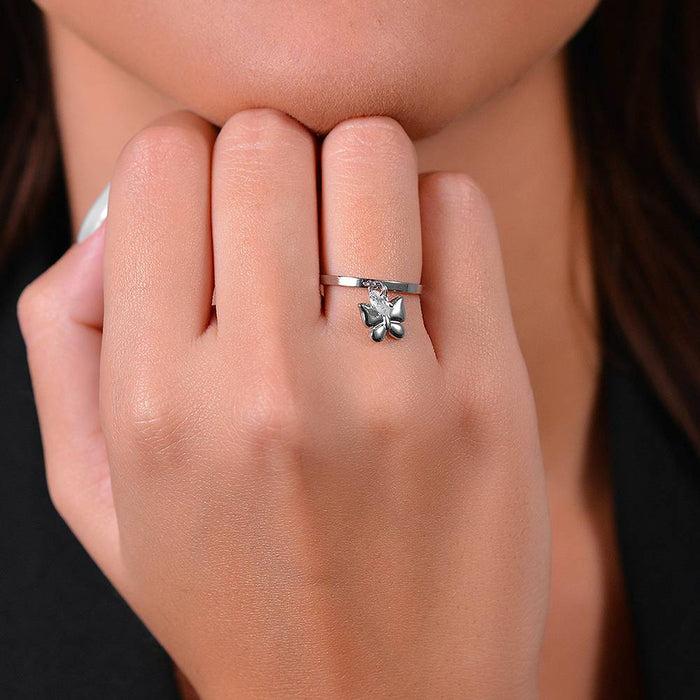 BAGUE FEMME EN ACIER AVEC PAPILLON ET ZIRCON