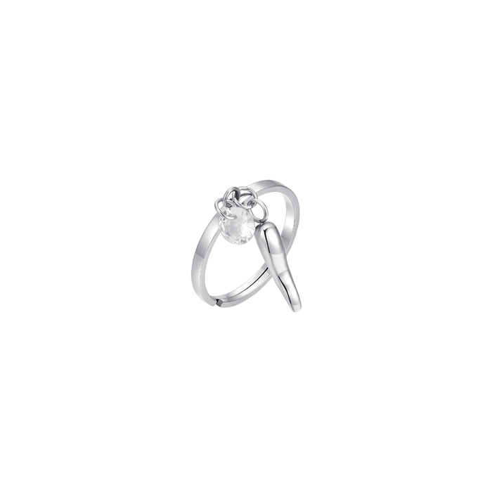 BAGUE FEMME EN ACIER, CORNE ET ZIRCON