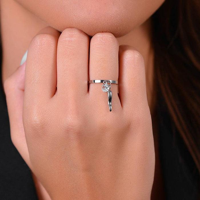 BAGUE FEMME EN ACIER, CORNE ET ZIRCON