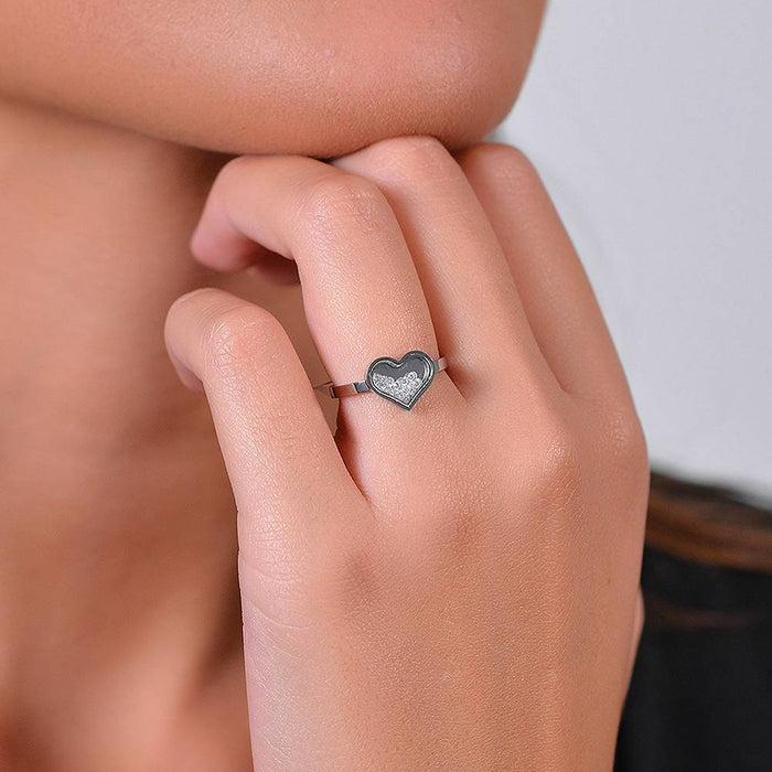 BAGUE FEMME EN ACIER AVEC COEURS ET ZIRCONE
