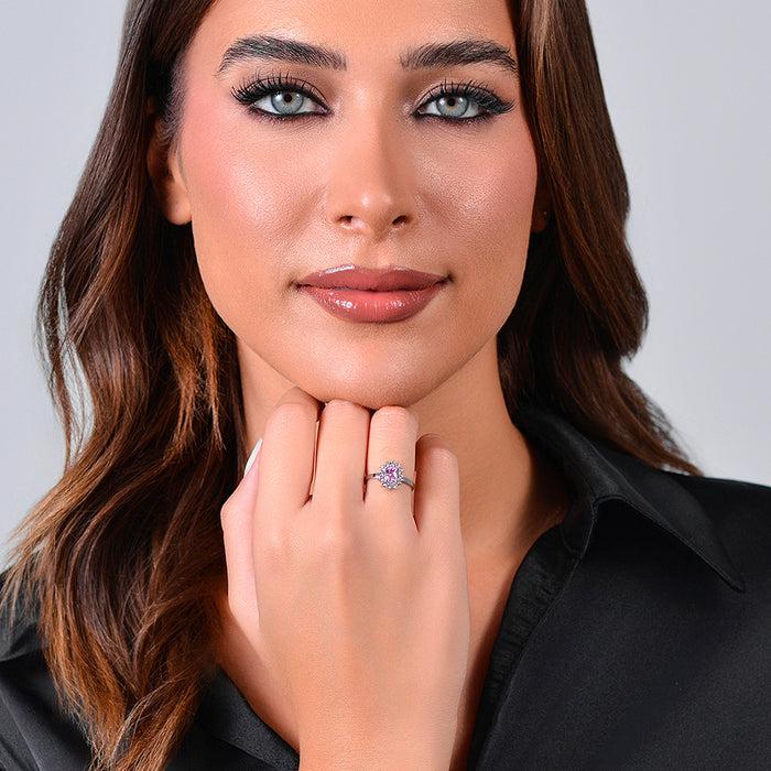 BAGUE FEMME EN ACIER AVEC CRISTAUX ET ZIRCON ROSE