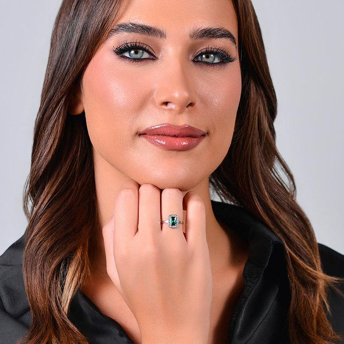 ANELLO DONNA IN ACCIAIO CRISTALLI E ZIRCONE VERDE