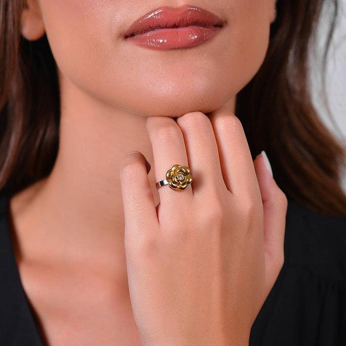 BAGUE FEMME EN ACIER IP OR RONDE ROSE